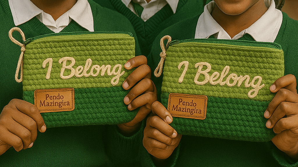These are girls in school holding the AkadiEco and Mentorship Ventures Kenya Pendo Mazingira ™ Healing Pouch