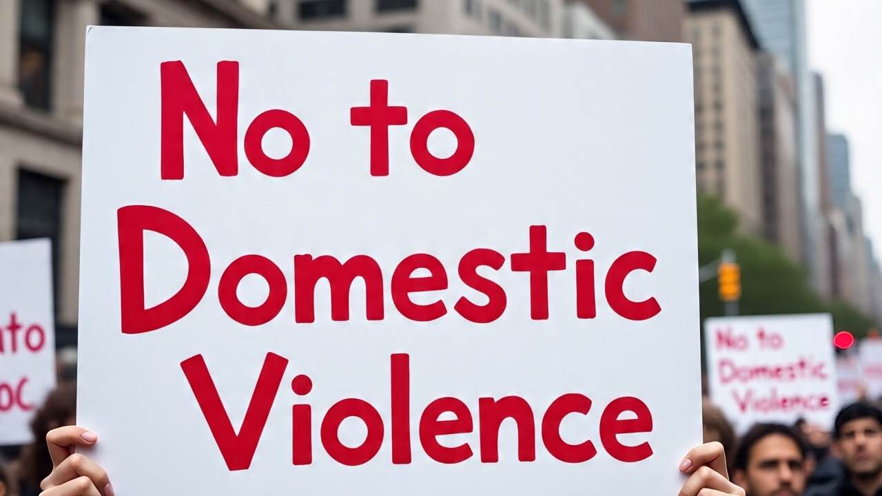 An image with the caption say no to domestic violence 