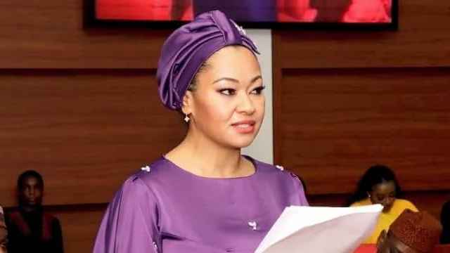 Senator Natasha Akpoti standing with documents in her hand.