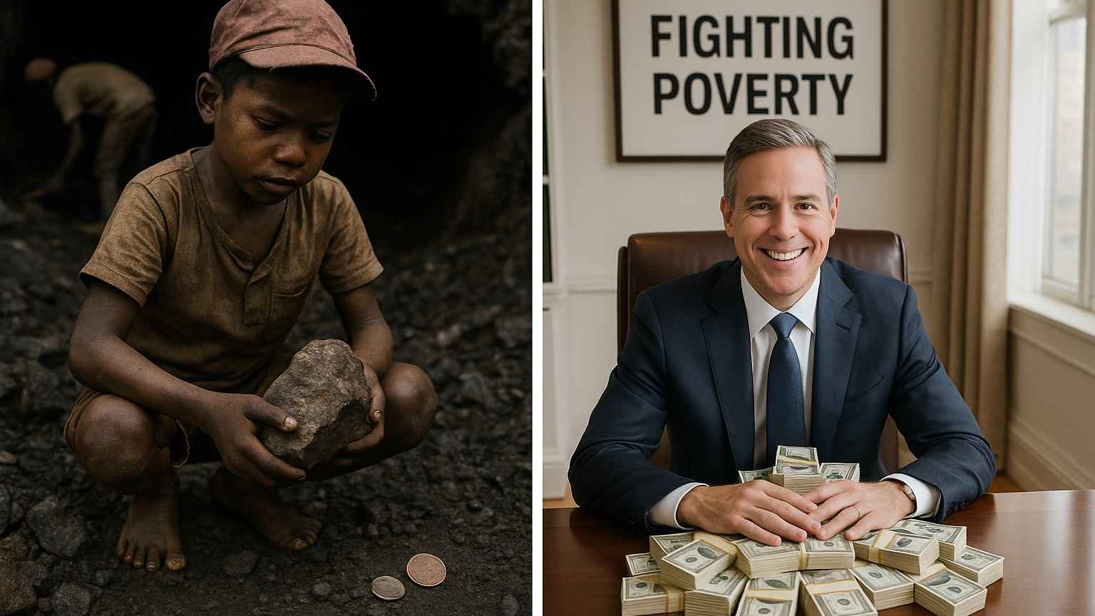 A child working for pennies to enable earnings of billions for corporations and organizations