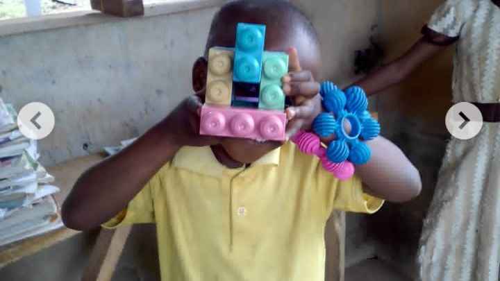 Joshua is a  bright and happy child who had never seen  building blocks until he came to  school. He makes  different  gadgets/things with  building blocks  as they pop up in his head. 