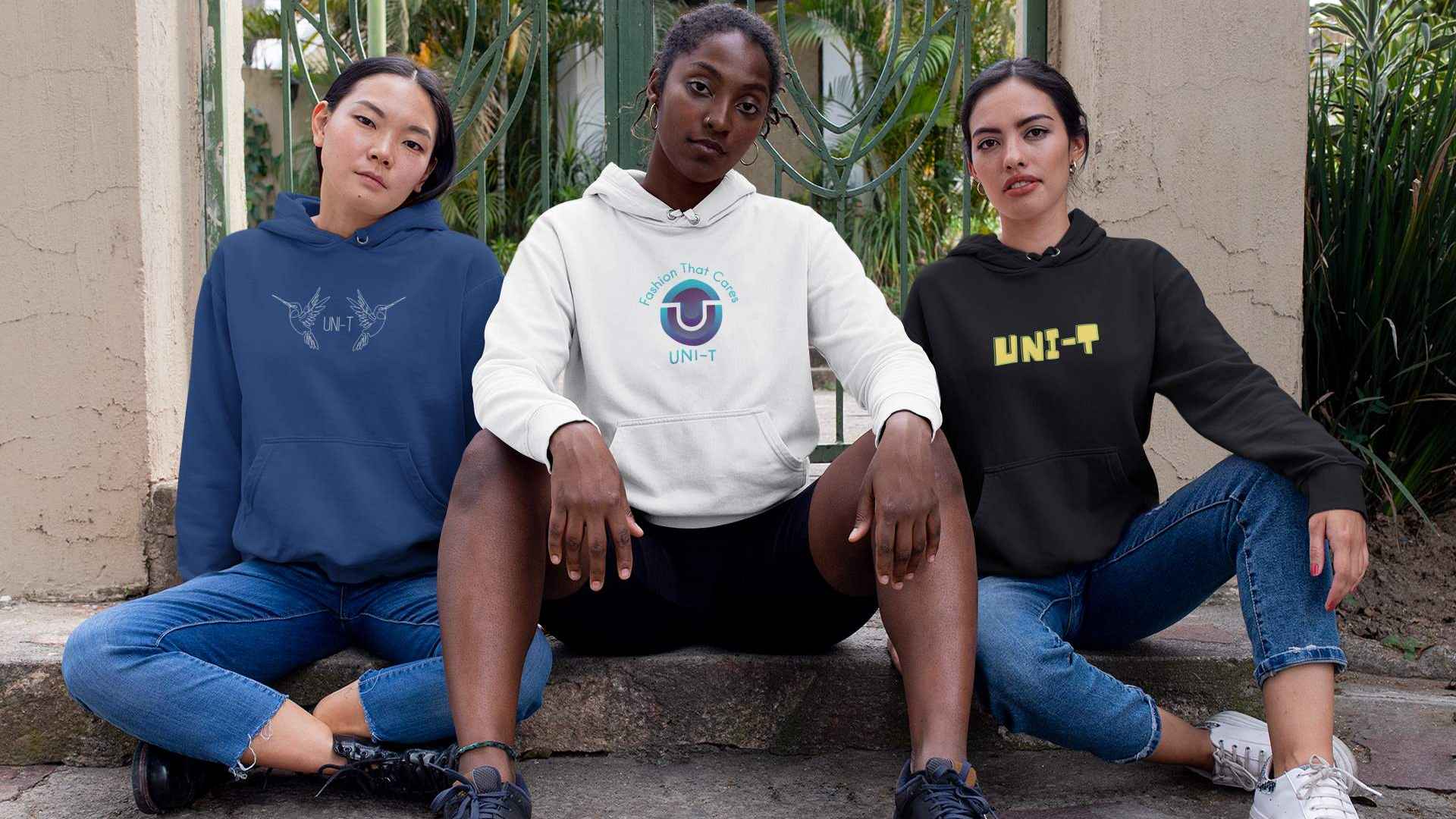 UNI-T Fashion is a casual fashion brand dedicated to using fashion to change the lives of people in need. Picture ais a few of the 2023 collection of hoodies designed by Sofia Feinstein, 16, Founder