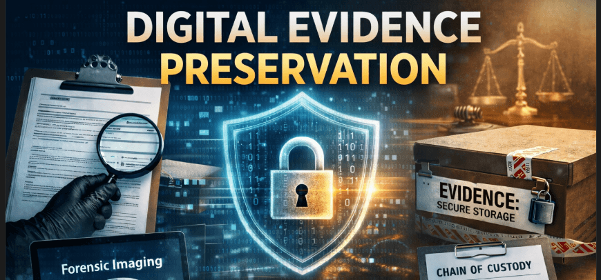 Visual created to represent secure digital evidence handling, integrity verification, and forensic investigation workflow.