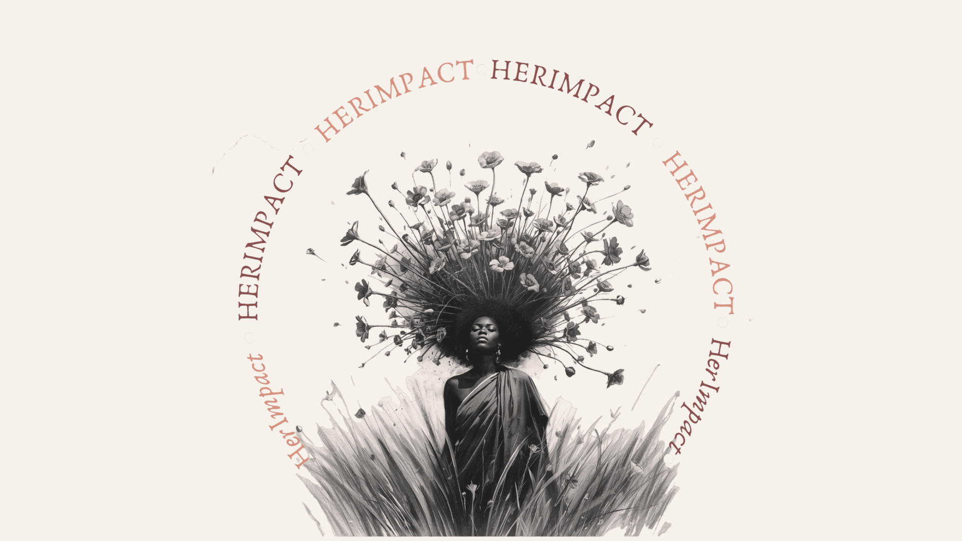 A calm illustration of a woman with flowers growing from her hair, symbolising growth, voice, and emergence.