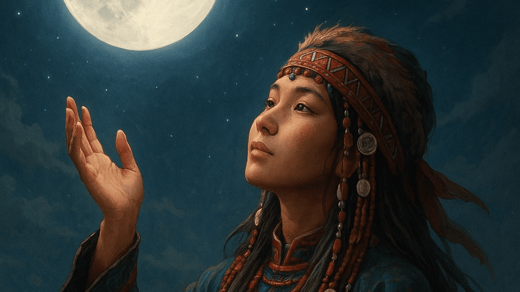 Alaskan Native girl and the moon