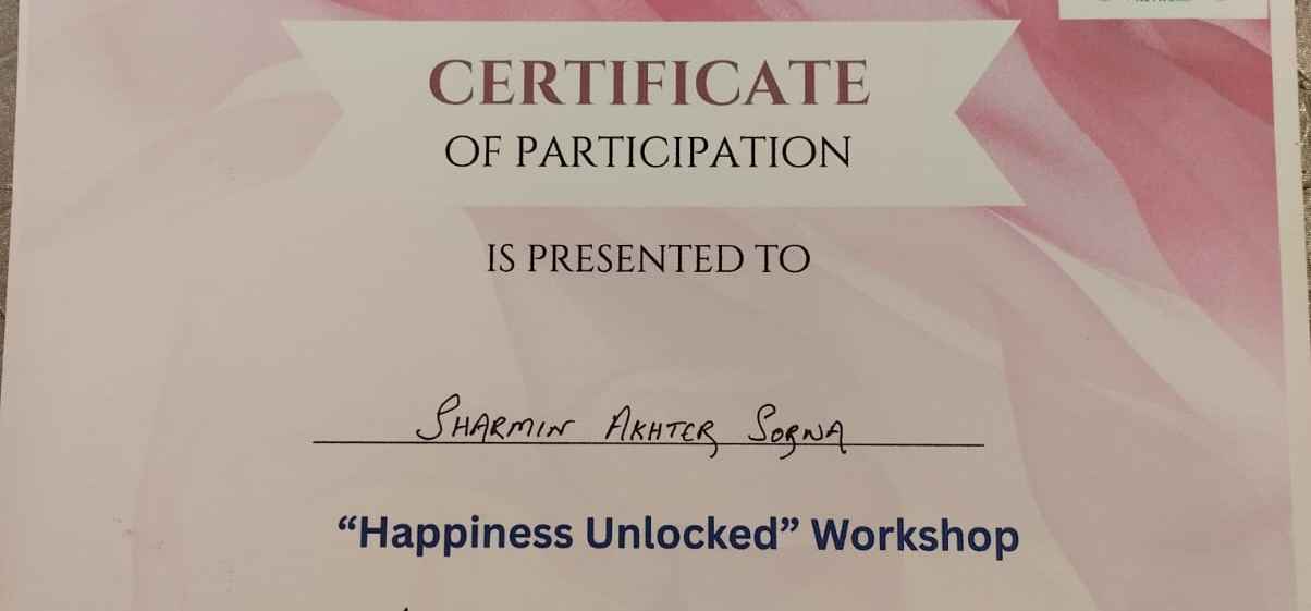 A story post featuring a mental wellness workshop certificate, connected to a vision of women’s happiness and mental health awareness.
