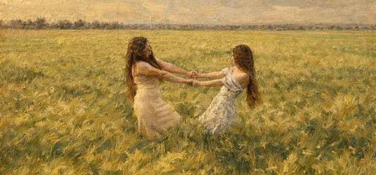 “In a place where green stretches without end, two souls pause mid-thought, as if time itself is unsure which direction to move”